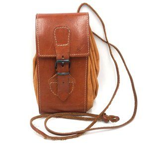 Crossbody Leather Pouch Purse Buckle Accordion Style Raw Edges Made in Spain